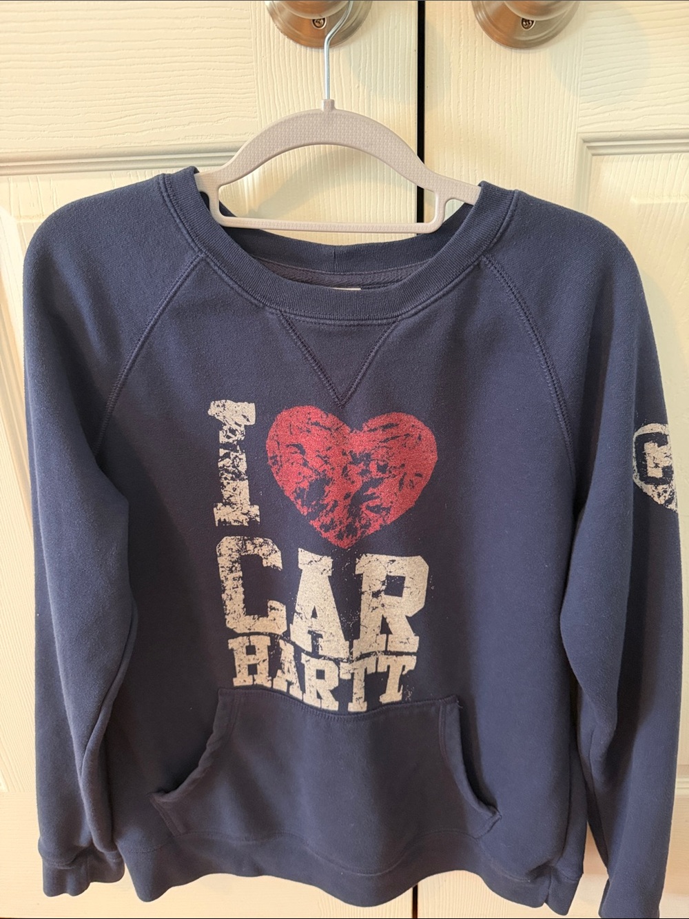 Carhartt Navy Crewneck Sweatshirt with Red Heart Graphic